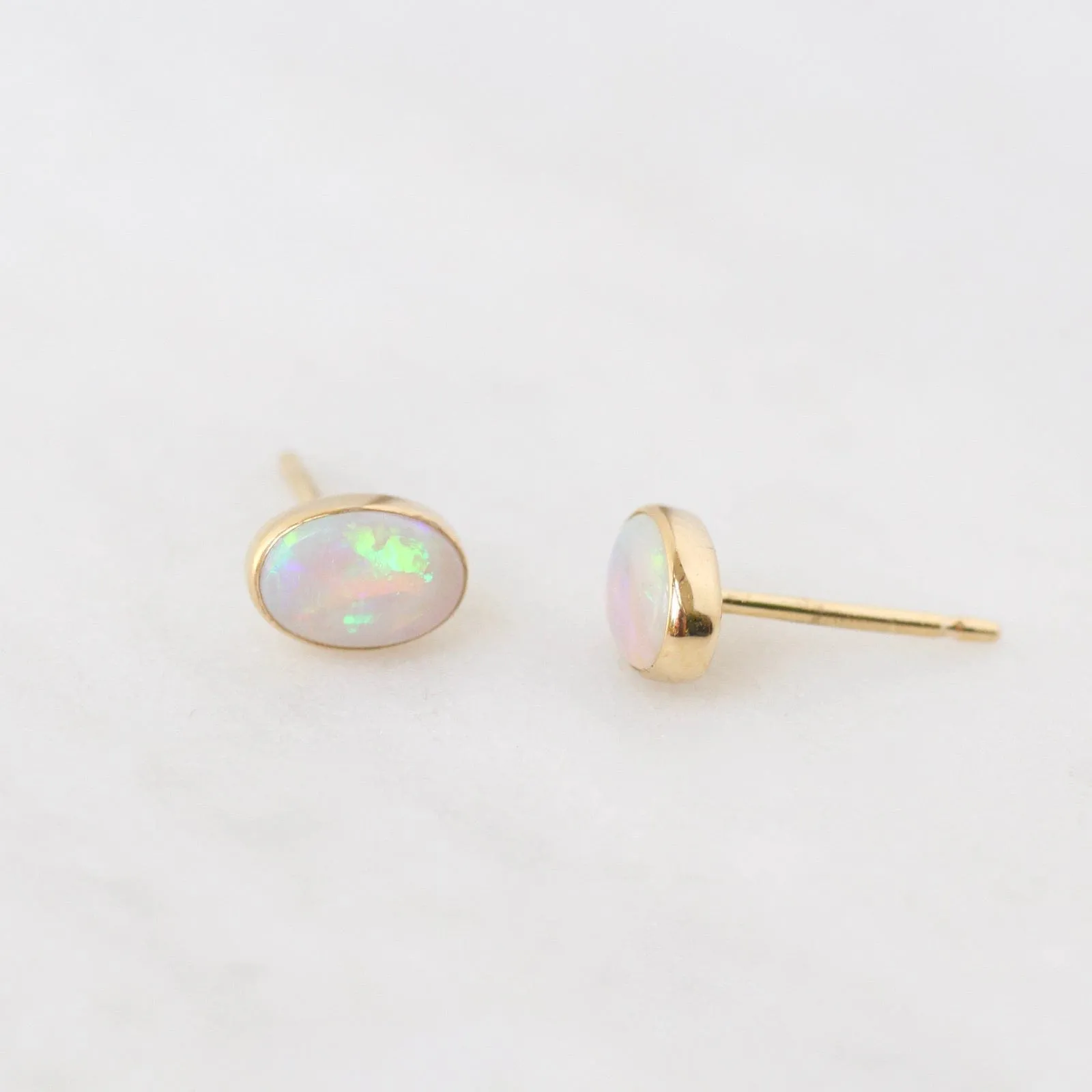 14k Gold Bezel Set Opal Post Earring