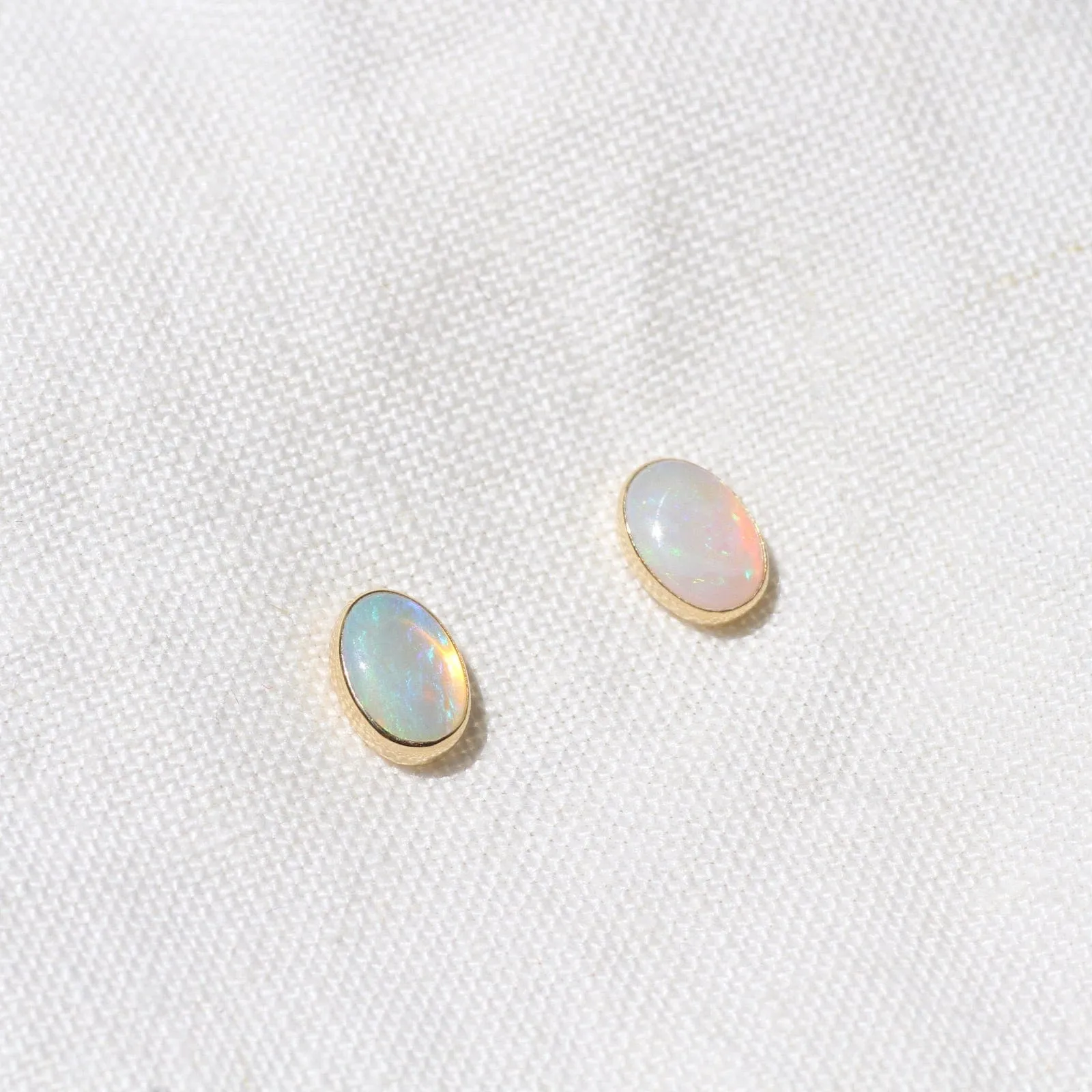 14k Gold Bezel Set Opal Post Earring