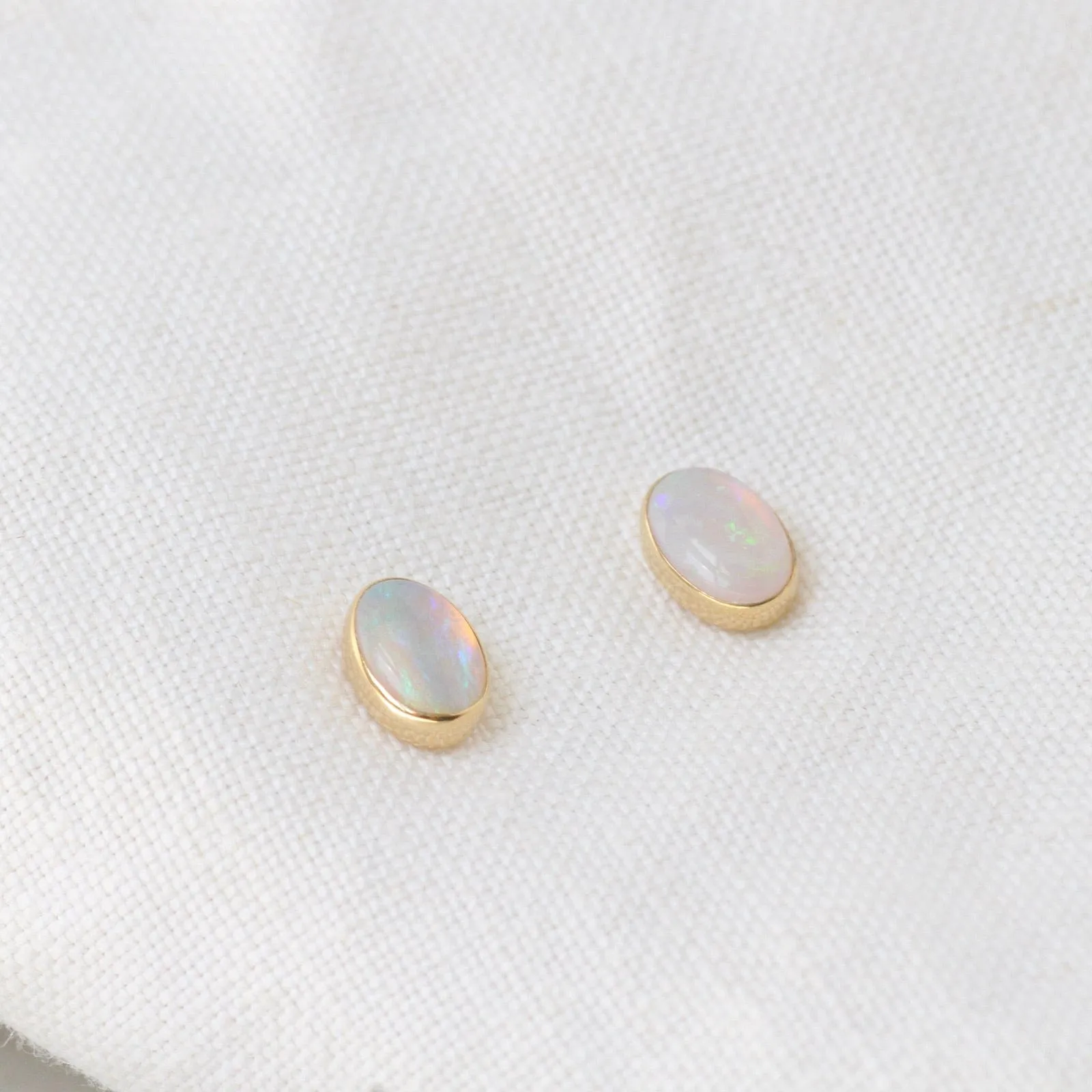 14k Gold Bezel Set Opal Post Earring