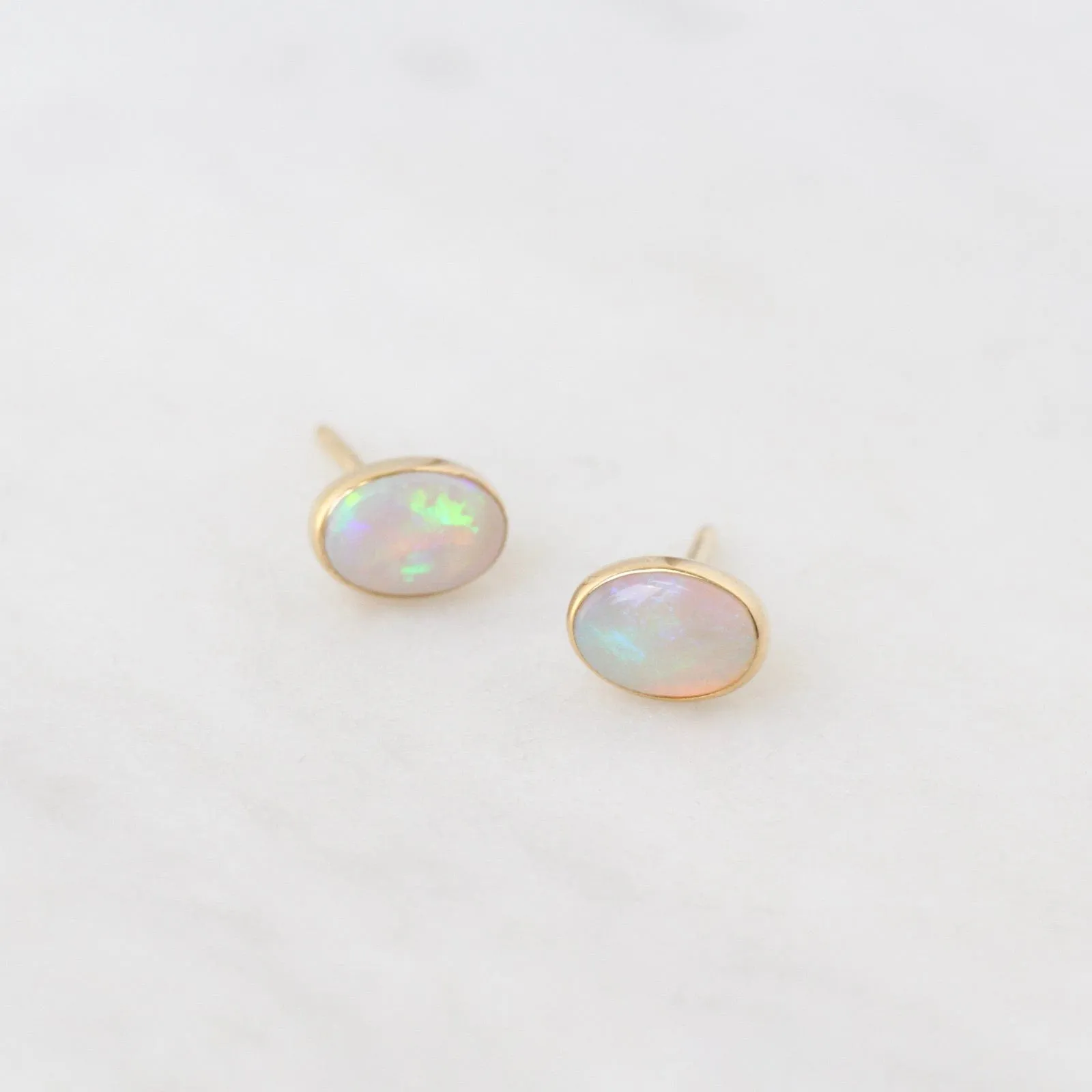14k Gold Bezel Set Opal Post Earring