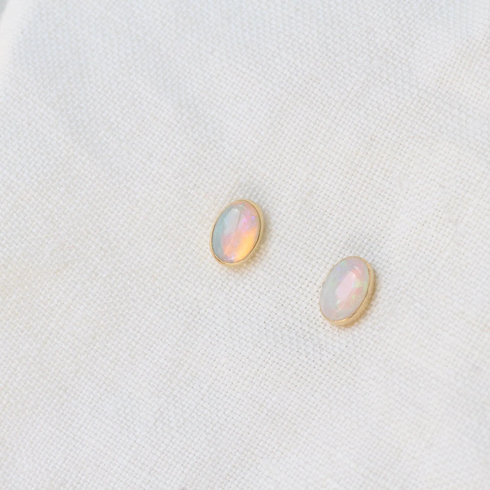 14k Gold Bezel Set Opal Post Earring
