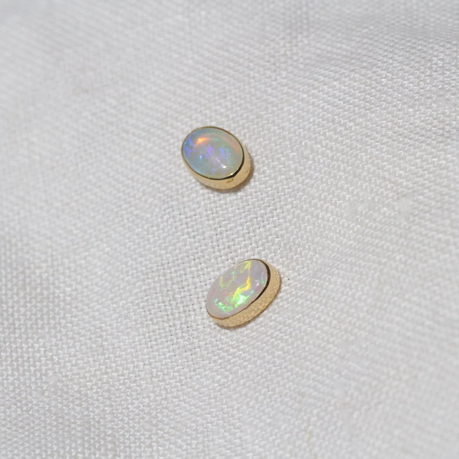 14k Gold Bezel Set Opal Post Earring