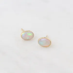 14k Gold Bezel Set Opal Post Earring
