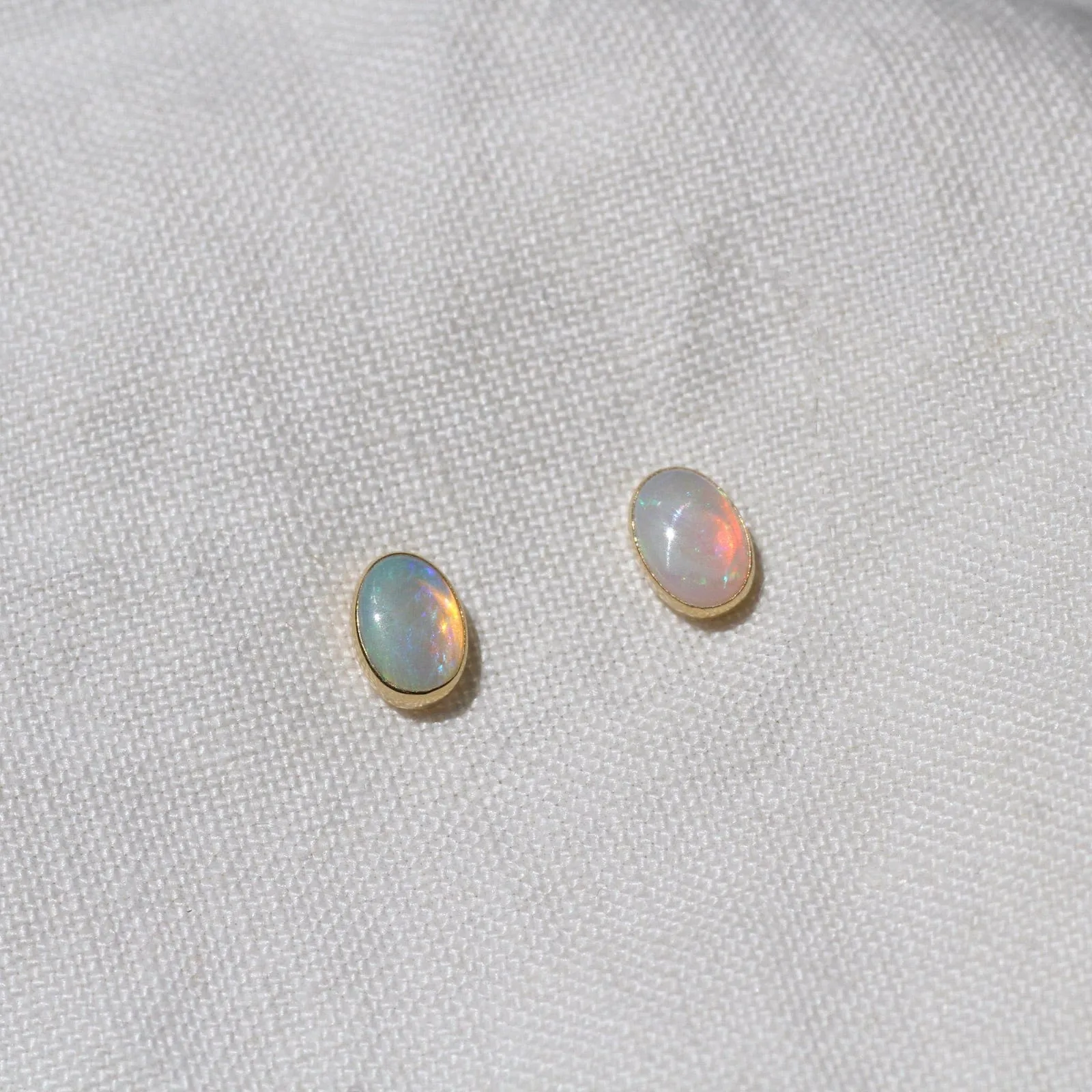 14k Gold Bezel Set Opal Post Earring
