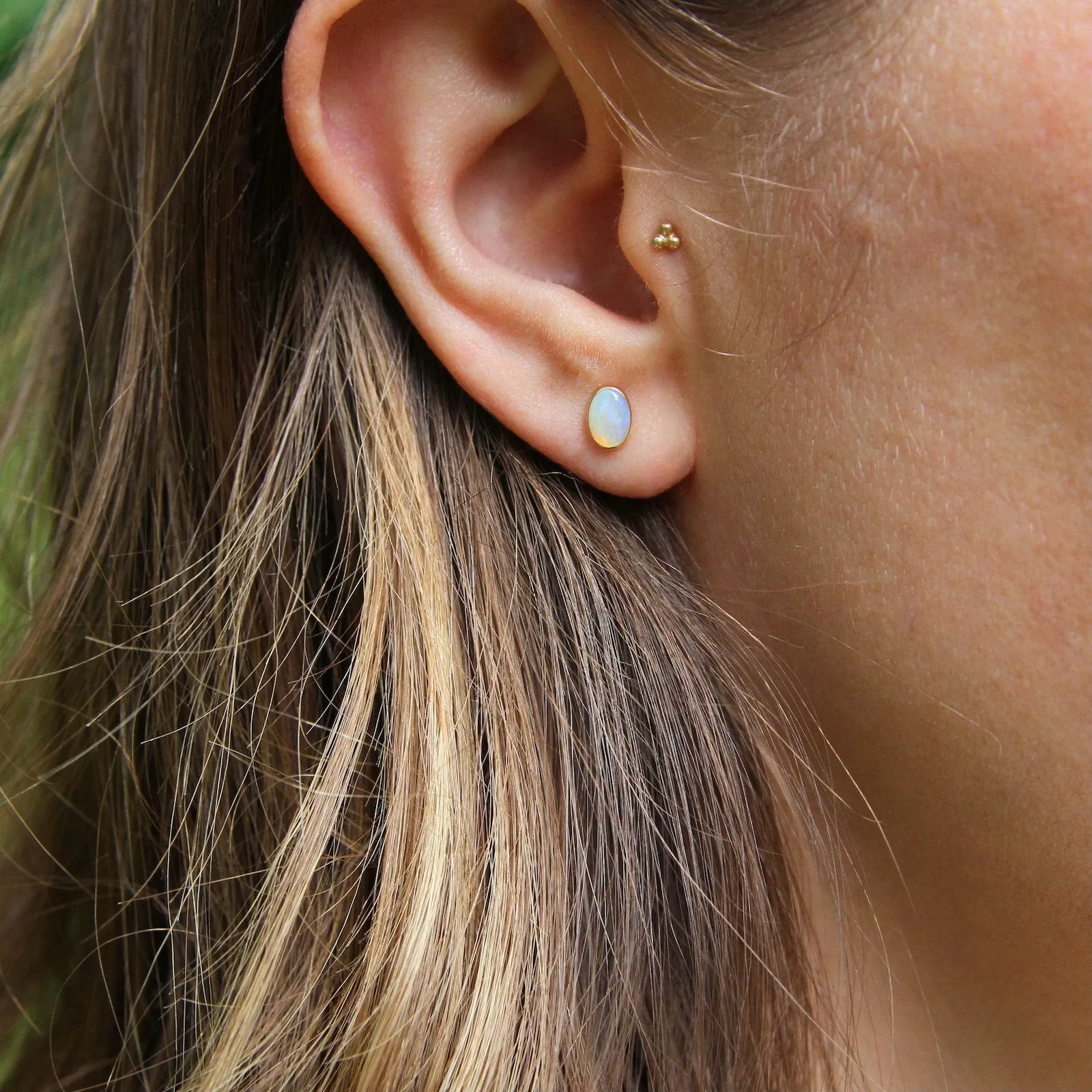 14k Gold Bezel Set Opal Post Earring