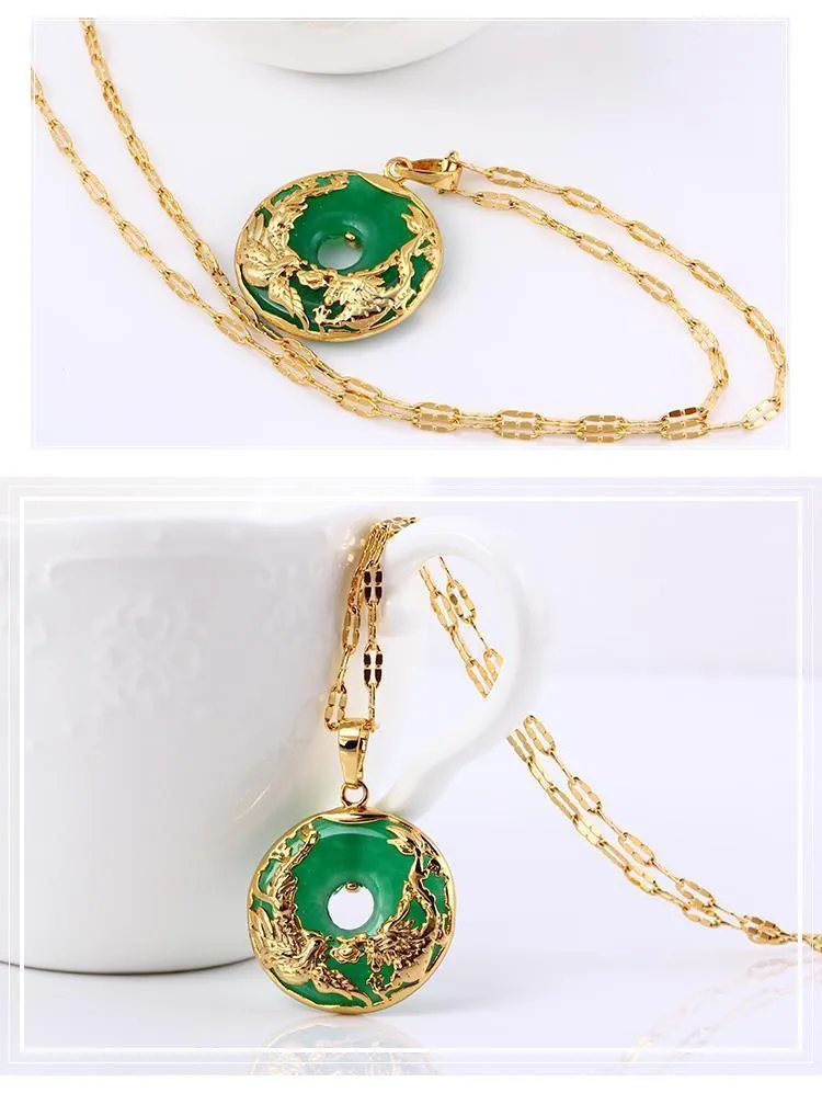 14K Gold Necklace Emerald Pendants