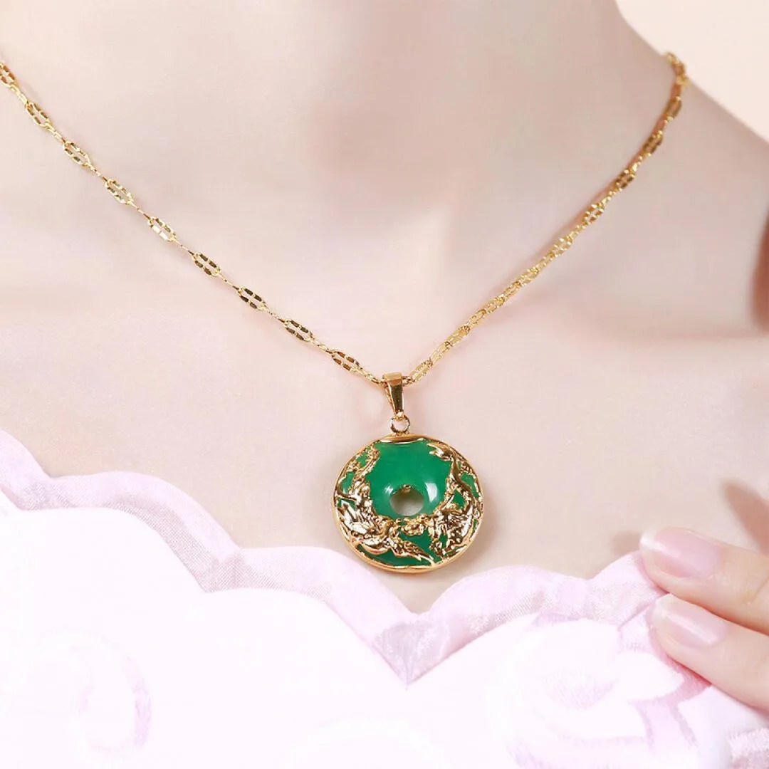 14K Gold Necklace Emerald Pendants