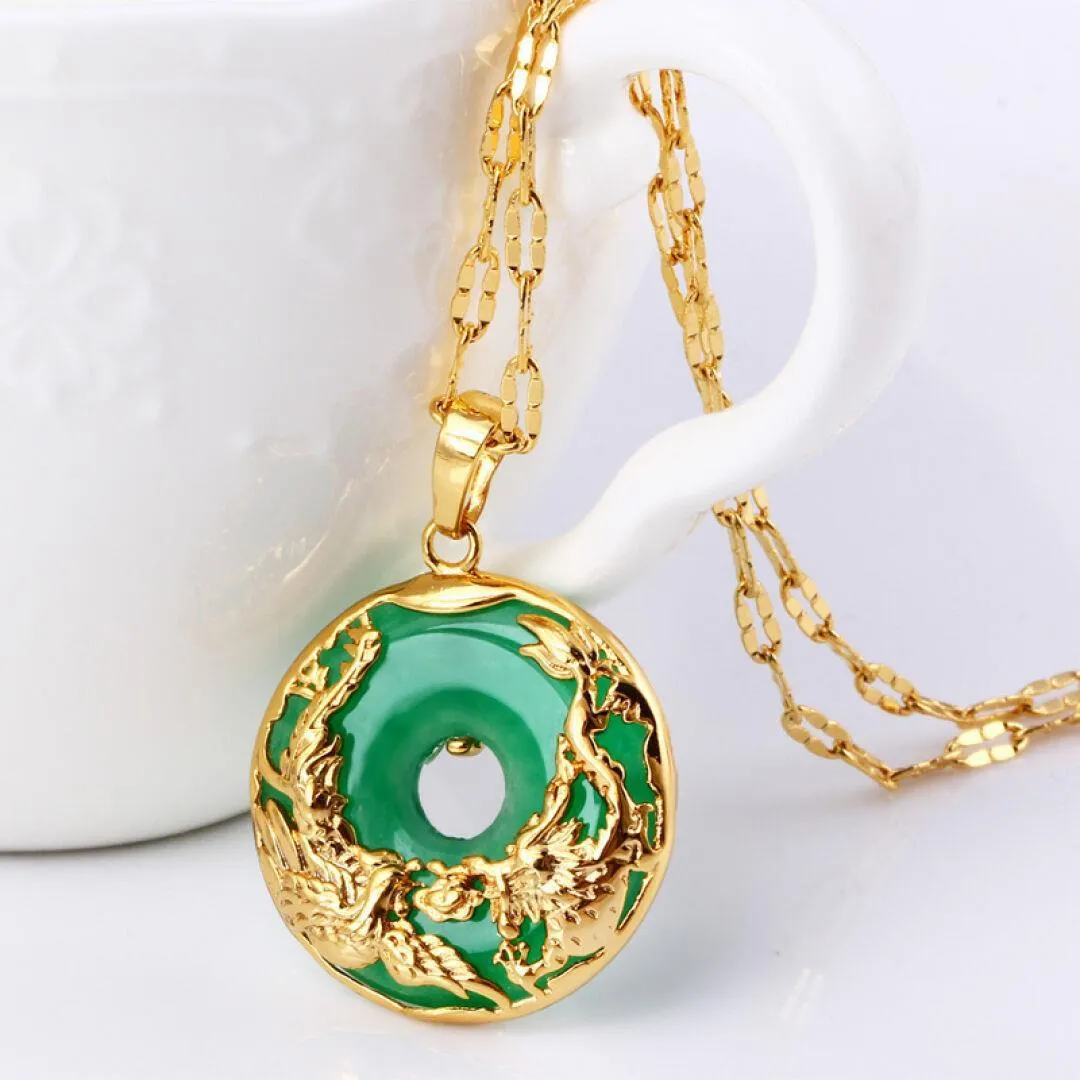 14K Gold Necklace Emerald Pendants