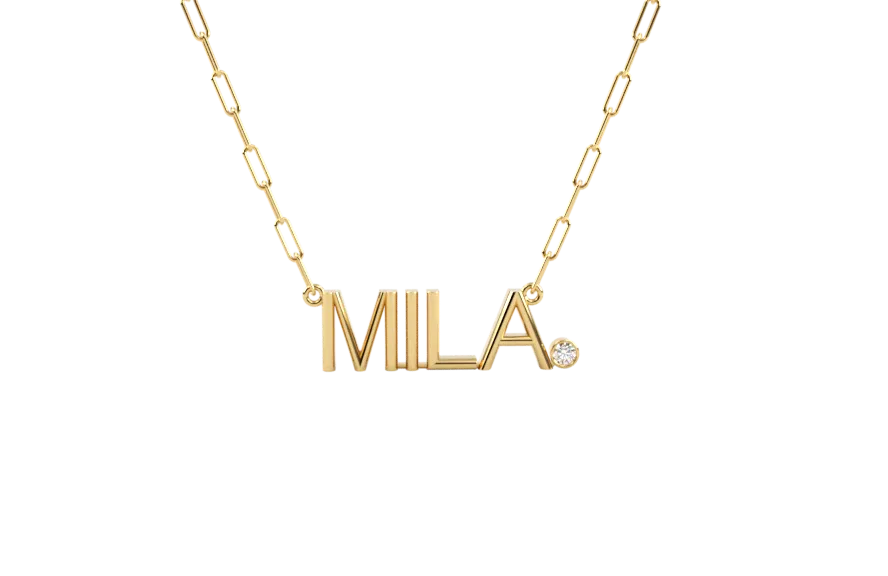 14k Name On A Link Chain With Birthstone