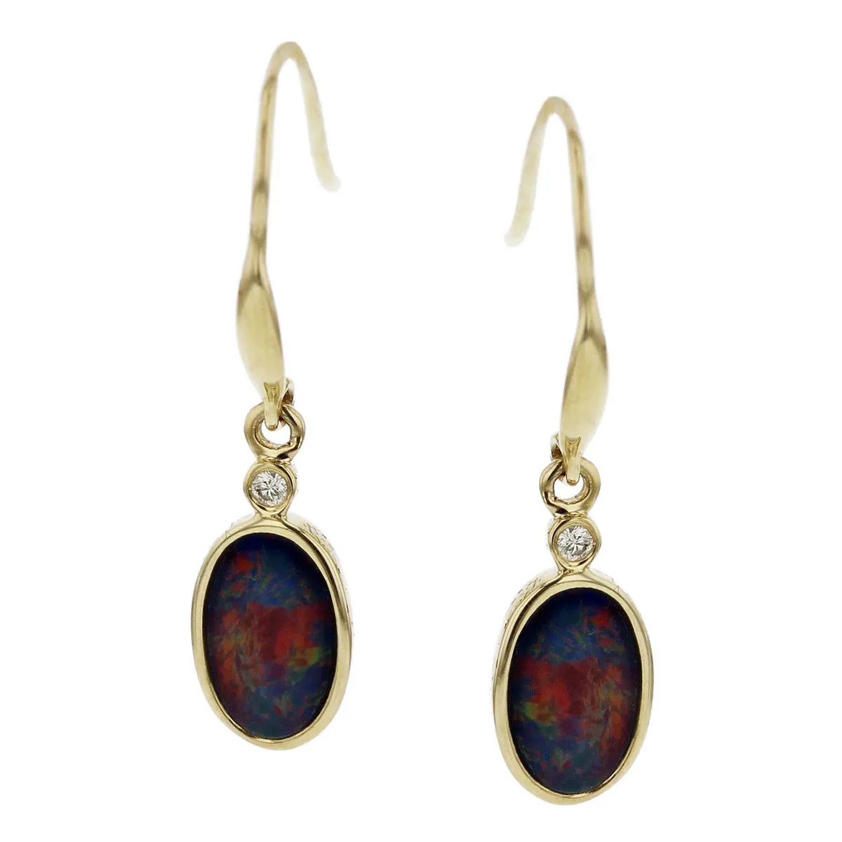 14K Oval Black Opal Doublet and Diamond Earrings