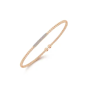 14K Rose Gold Diamond Pave Top Bead Cuff