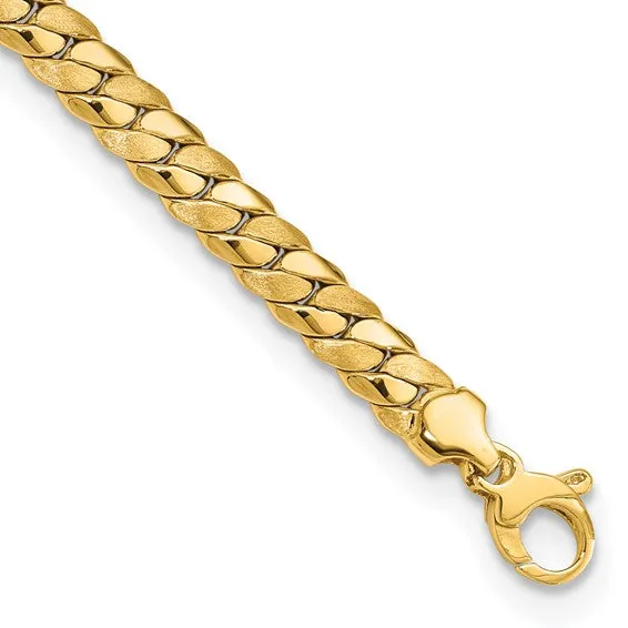 14k Satin and Polished 6.5mm Fancy Link Bracelet
