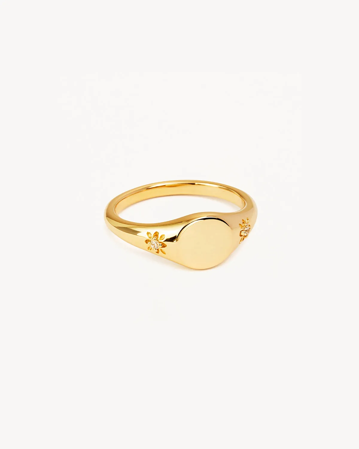 14k Solid Gold Lotus Diamond Signet Ring