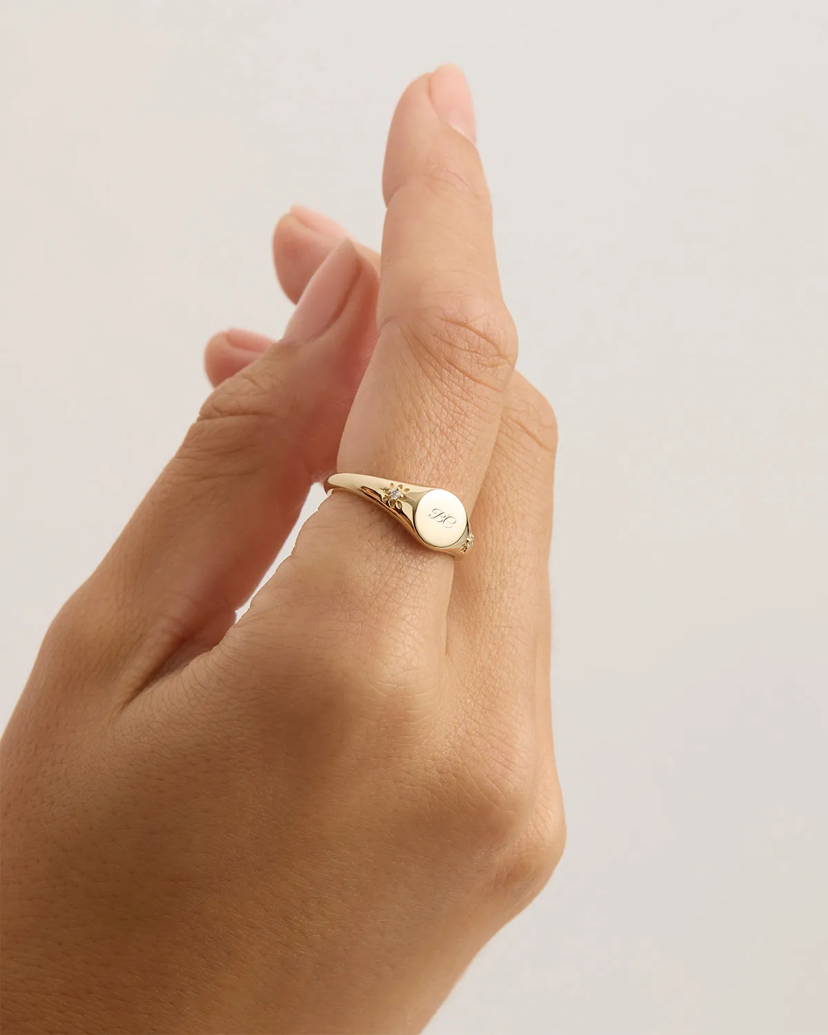 14k Solid Gold Lotus Diamond Signet Ring