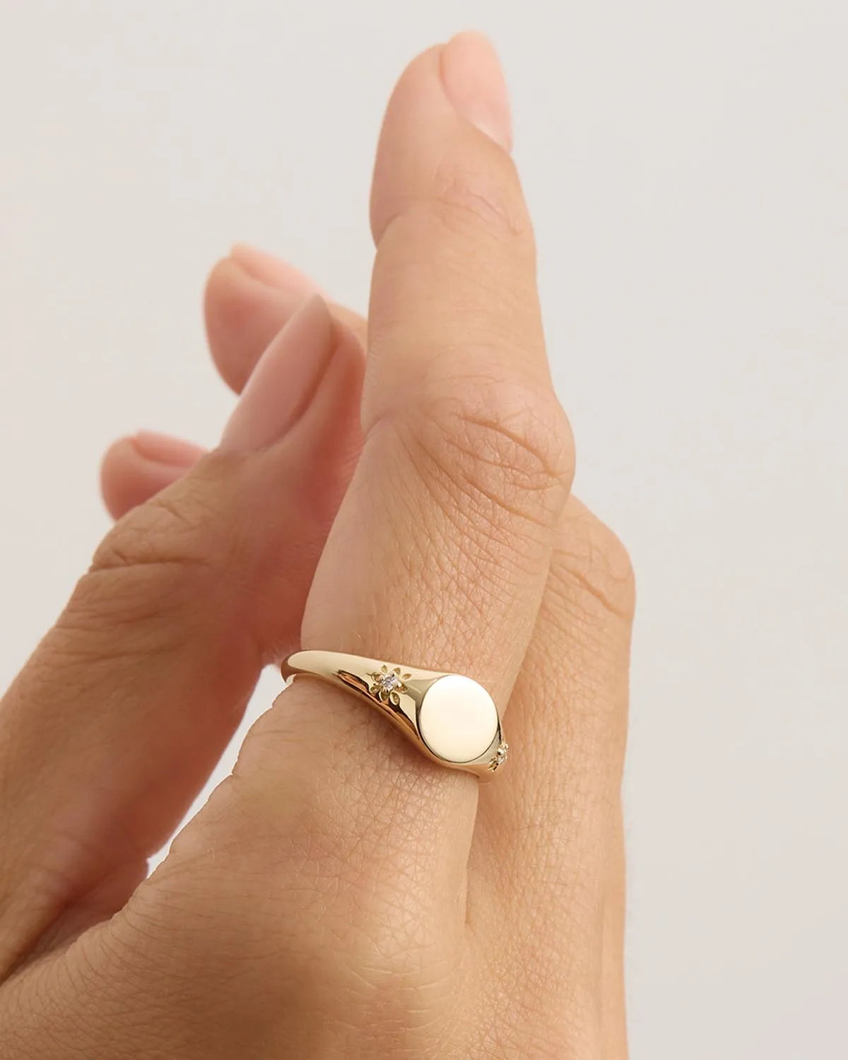 14k Solid Gold Lotus Diamond Signet Ring