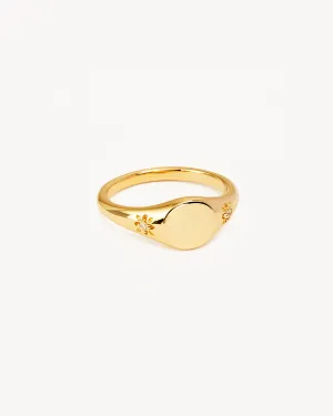 14k Solid Gold Lotus Diamond Signet Ring