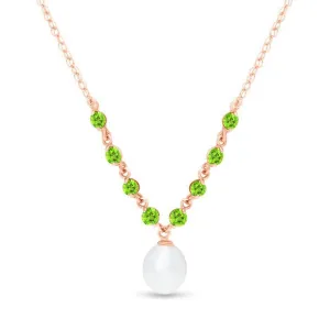 14K Solid Rose Gold Necklace w/ Natural Peridots & Pearl