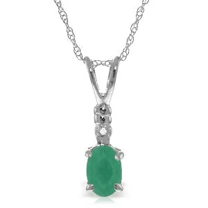 14K Solid White Gold Necklace w/ Natural Diamond & Emerald