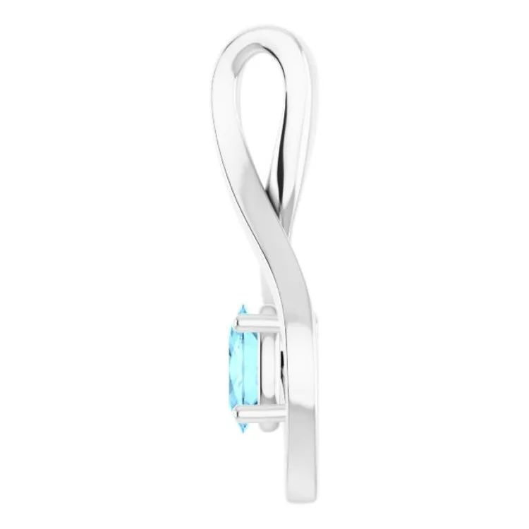 14K White 6x4 mm Oval Natural Aquamarine Pendant