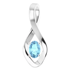 14K White 6x4 mm Oval Natural Aquamarine Pendant