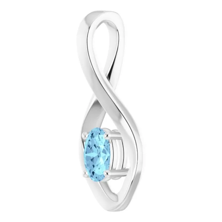 14K White 6x4 mm Oval Natural Aquamarine Pendant