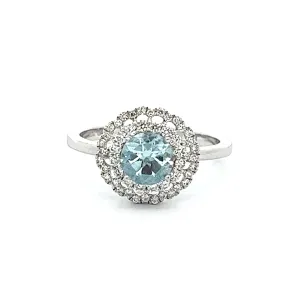 14k White Gold Diamond & Aquamarine Ring