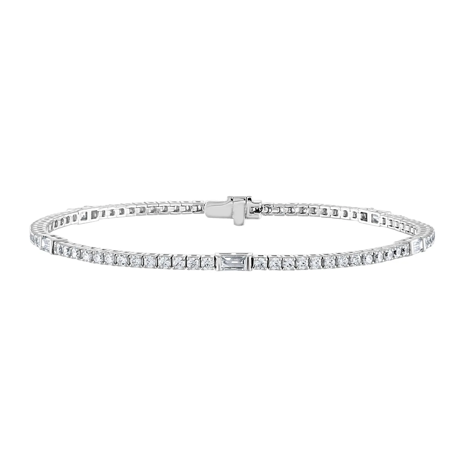 14K White Gold Diamond & Baguette Station Tennis Bracelet