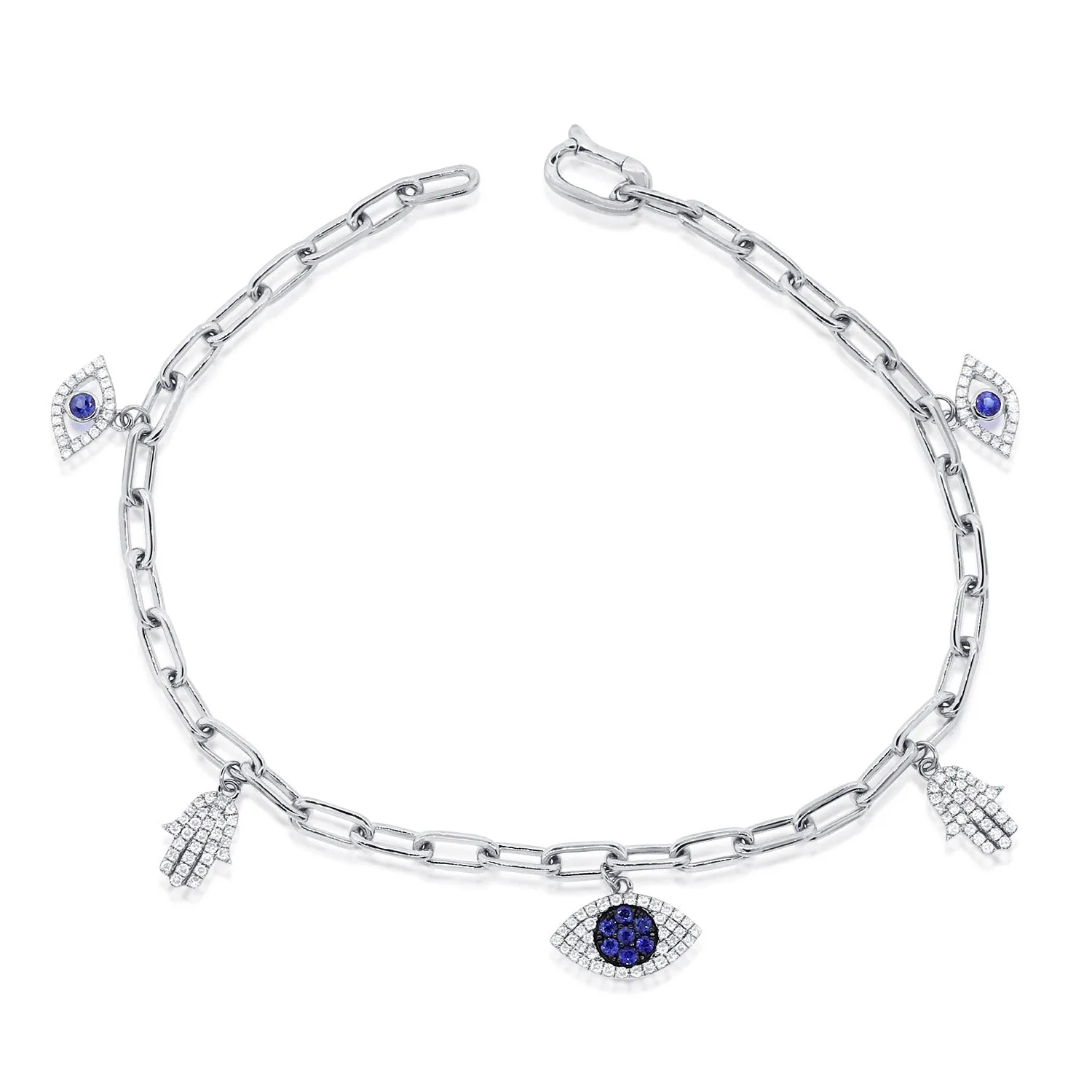 14K White Gold Diamond and Sapphire Charm Bracelet