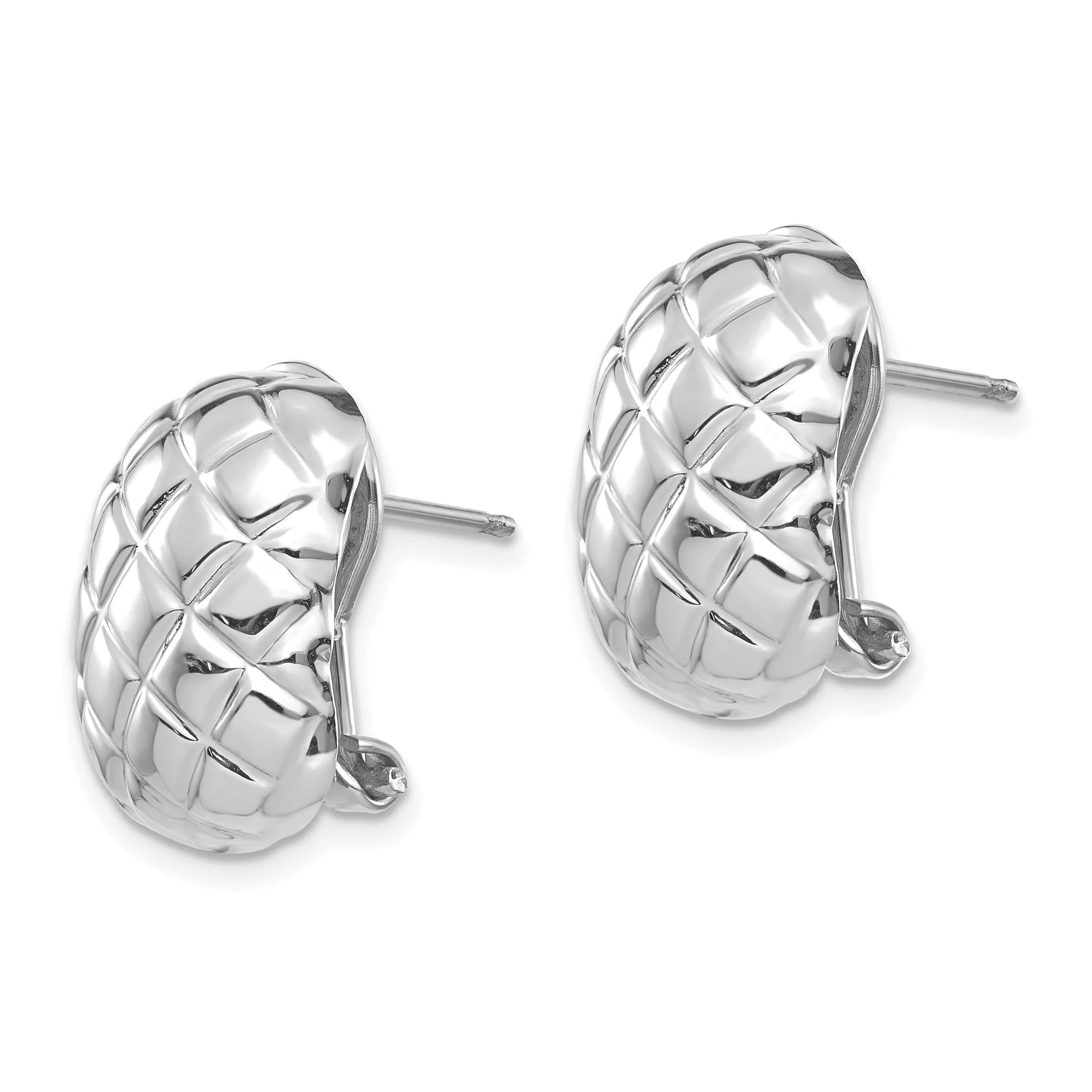 14k White Gold Quilted Omega Back Post Earrings