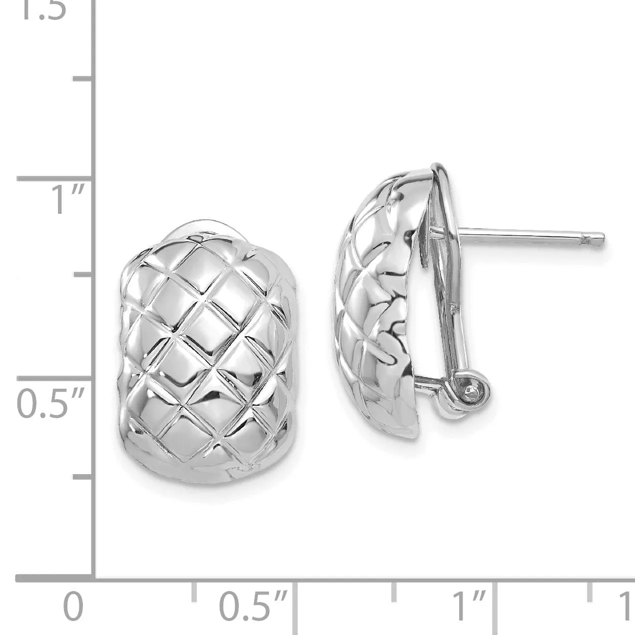 14k White Gold Quilted Omega Back Post Earrings