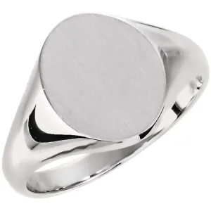 14K White Oval Signet Ring