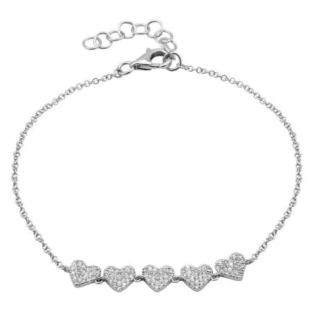 14K Yellow Gold Diamond 5 Heart Bracelet
