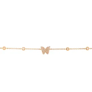 14K Yellow Gold Diamond Butterfly & Diamond By The Yard Bracelet