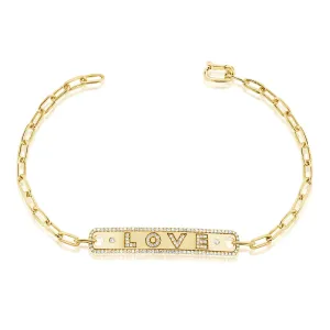 14K Yellow Gold Diamond "Love" Bar Bracelet