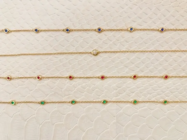 14k Yellow Gold Ruby Gemstone Diamond by the Yard Bracelet