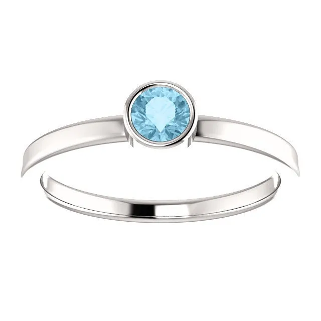 14KT GOLD 0.23 CT ROUND AQUAMARINE BEZEL-SET RING