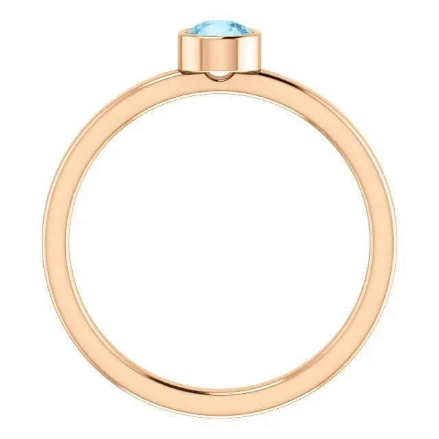14KT GOLD 0.23 CT ROUND AQUAMARINE BEZEL-SET RING