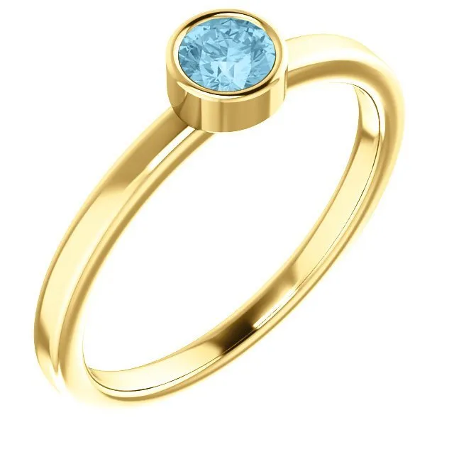 14KT GOLD 0.23 CT ROUND AQUAMARINE BEZEL-SET RING