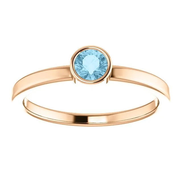 14KT GOLD 0.23 CT ROUND AQUAMARINE BEZEL-SET RING