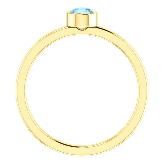 14KT GOLD 0.23 CT ROUND AQUAMARINE BEZEL-SET RING