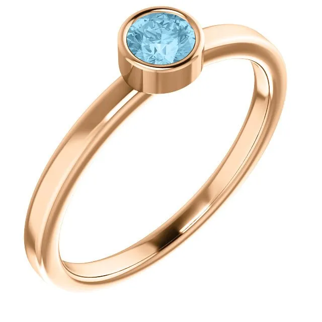 14KT GOLD 0.23 CT ROUND AQUAMARINE BEZEL-SET RING