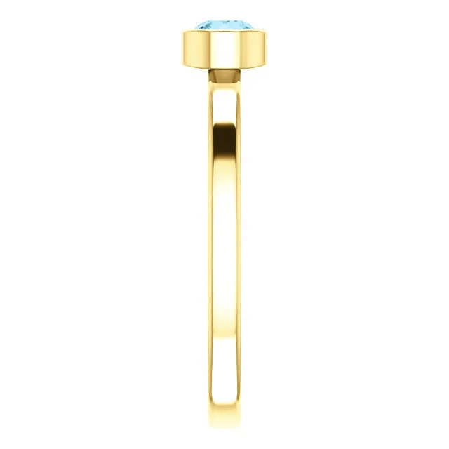 14KT GOLD 0.23 CT ROUND AQUAMARINE BEZEL-SET RING