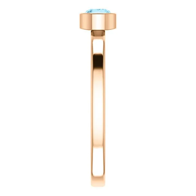 14KT GOLD 0.23 CT ROUND AQUAMARINE BEZEL-SET RING