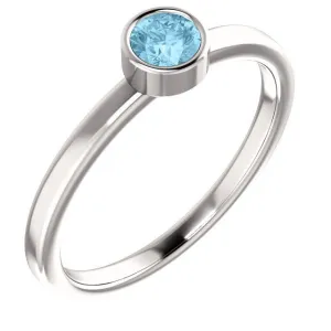 14KT GOLD 0.23 CT ROUND AQUAMARINE BEZEL-SET RING