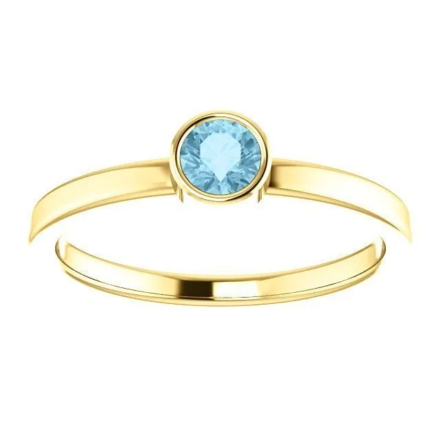 14KT GOLD 0.23 CT ROUND AQUAMARINE BEZEL-SET RING