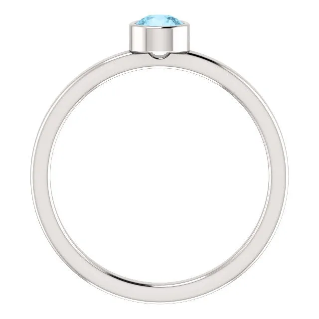 14KT GOLD 0.23 CT ROUND AQUAMARINE BEZEL-SET RING