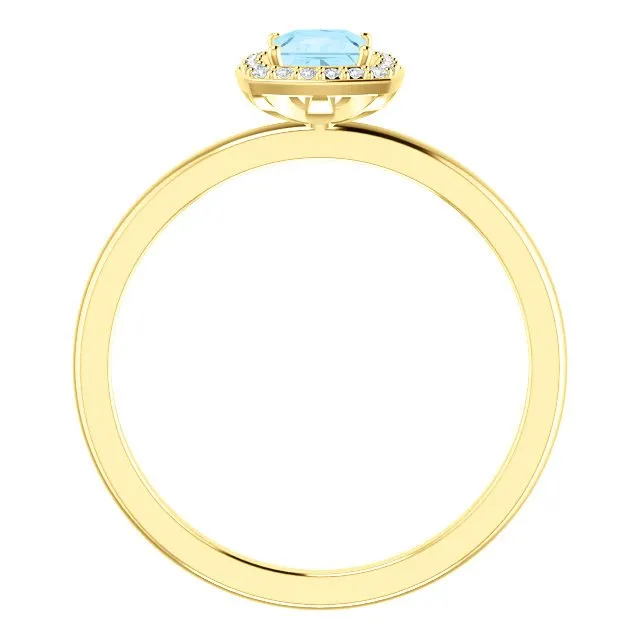 14KT GOLD 1/4 CT AQUAMARINE & 1/20 CTW DIAMOND HALO RING