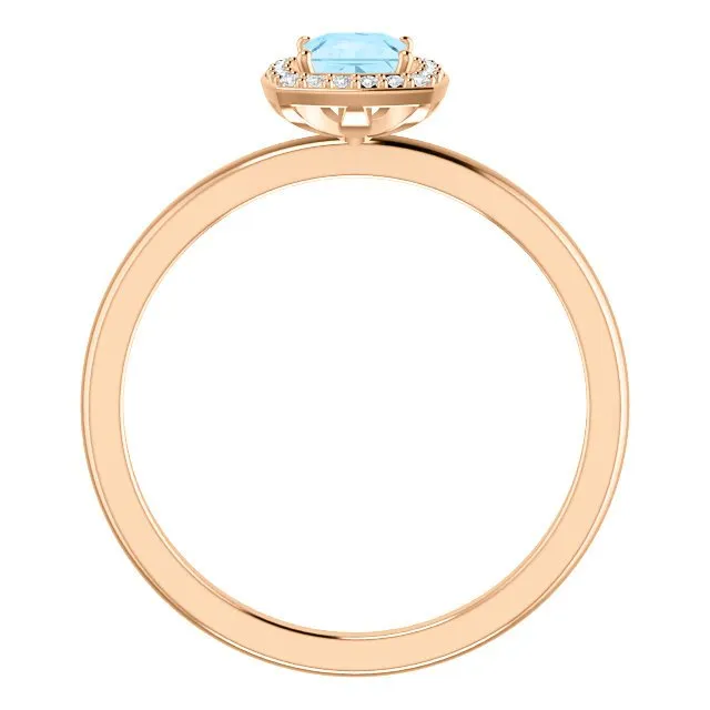 14KT GOLD 1/4 CT AQUAMARINE & 1/20 CTW DIAMOND HALO RING