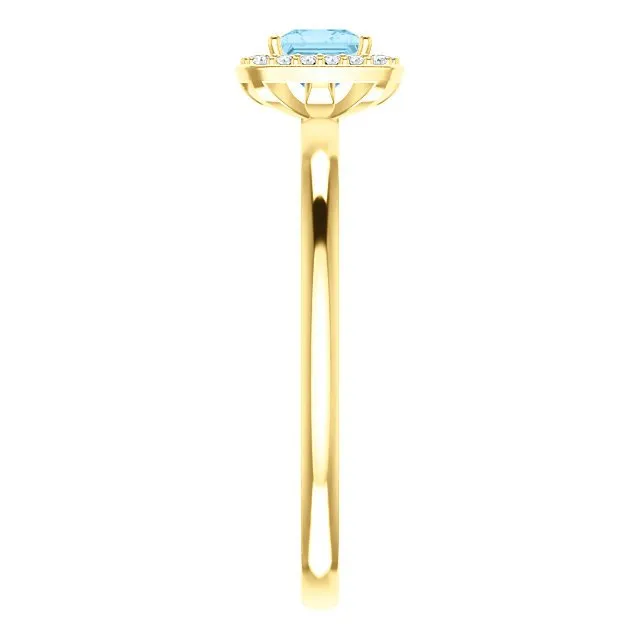 14KT GOLD 1/4 CT AQUAMARINE & 1/20 CTW DIAMOND HALO RING
