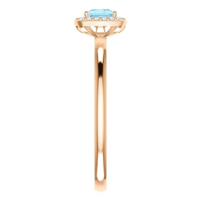 14KT GOLD 1/4 CT AQUAMARINE & 1/20 CTW DIAMOND HALO RING